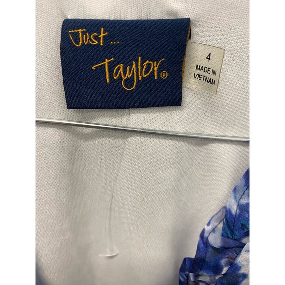 NWT Just Taylor Midi Dress 4 Blue V-Neck A-Line Voile Printed Smocked Ruffle Hem - Picture 5 of 5